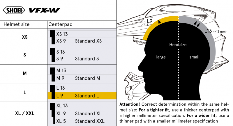 SHOEI Helmet VFX-WR Center Pad L standart